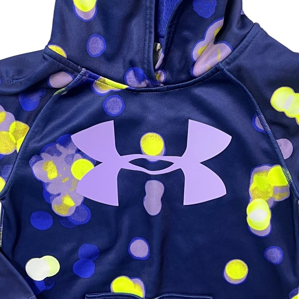 Under Armour Girls Purple Yellow Blue‎ Dot Hoodie Youth Size Small Athletic J4